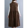 imagechouyatou Women Button Down Sleeveless Corduroy Overall Dress Jumper Midi Babydoll Tank Dress with PocketBrown