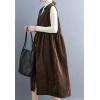 imagechouyatou Women Button Down Sleeveless Corduroy Overall Dress Jumper Midi Babydoll Tank Dress with PocketBrown