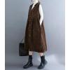 imagechouyatou Women Button Down Sleeveless Corduroy Overall Dress Jumper Midi Babydoll Tank Dress with PocketBrown