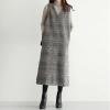 imagechouyatou Womens Fall Winter Plaid Wool Overall Dress Casual Business Sleeveless Midi Tank Vest DressGrey
