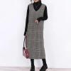 imagechouyatou Womens Fall Winter Plaid Wool Overall Dress Casual Business Sleeveless Midi Tank Vest DressGrey