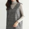 imagechouyatou Womens Fall Winter Plaid Wool Overall Dress Casual Business Sleeveless Midi Tank Vest DressGrey