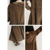 imagechouyatou Womens Vintage Corduroy Babydoll Dress ALine Tiered Maxi Long Dress with PocketsBrown