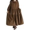 imagechouyatou Womens Vintage Corduroy Babydoll Dress ALine Tiered Maxi Long Dress with PocketsBrown