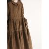 imagechouyatou Womens Vintage Corduroy Babydoll Dress ALine Tiered Maxi Long Dress with PocketsBrown