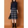 imagechouyatou Womens Vintage Plaid Checkered Color Block A Line Pleated Knitted Sweater Midi Long DressNavy