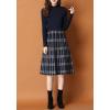 imagechouyatou Womens Vintage Plaid Checkered Color Block A Line Pleated Knitted Sweater Midi Long DressNavy