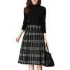imagechouyatou Womens Vintage Plaid Checkered Color Block A Line Pleated Knitted Sweater Midi Long DressBlack