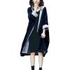 imagechouyatou Womens Casual Hooded Denim Jacket Open Front Loose Fit Boyfriend Jean Long Trench Coat with HoodBlack
