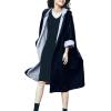 imagechouyatou Womens Casual Hooded Denim Jacket Open Front Loose Fit Boyfriend Jean Long Trench Coat with HoodBlack