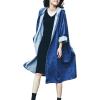 imagechouyatou Womens Casual Hooded Denim Jacket Open Front Loose Fit Boyfriend Jean Long Trench Coat with HoodBlue