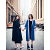 imagechouyatou Womens Casual Hooded Denim Jacket Open Front Loose Fit Boyfriend Jean Long Trench Coat with HoodBlue