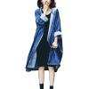 imagechouyatou Womens Casual Hooded Denim Jacket Open Front Loose Fit Boyfriend Jean Long Trench Coat with HoodBlue