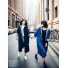 imagechouyatou Womens Casual Hooded Denim Jacket Open Front Loose Fit Boyfriend Jean Long Trench Coat with HoodBlue