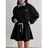 imagechouyatou Womens 2 Piece Outfits Long Sleeve Polo Sweatshirt Top Elastic Waist Mini Skirt Going Out Matching SetBlack