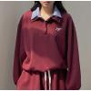 imagechouyatou Womens 2 Piece Outfits Long Sleeve Polo Sweatshirt Top Elastic Waist Mini Skirt Going Out Matching SetDark Red