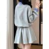 imagechouyatou Womens 2 Piece Outfits Long Sleeve Polo Sweatshirt Top Elastic Waist Mini Skirt Going Out Matching SetGray