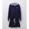 imagechouyatou Womens 2 Piece Outfits Long Sleeve Polo Sweatshirt Top Elastic Waist Mini Skirt Going Out Matching SetNavy