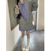 imagechouyatou Womens Y2k Active 2 Piece Outfits Tie Neck Sweatshirt Mini Skirt Set Matching Sweat SuitGray