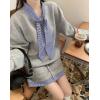 imagechouyatou Womens Y2k Active 2 Piece Outfits Tie Neck Sweatshirt Mini Skirt Set Matching Sweat SuitGray