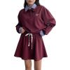 imagechouyatou Womens 2 Piece Outfits Long Sleeve Polo Sweatshirt Top Elastic Waist Mini Skirt Going Out Matching SetDark Red