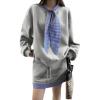 imagechouyatou Womens Y2k Active 2 Piece Outfits Tie Neck Sweatshirt Mini Skirt Set Matching Sweat SuitGray