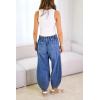 imagechouyatou Women Casual Barrel Jeans Elastic High Waisted Crop Wide Leg Jeans Boyfriend Harem Denim PantsDark Blue