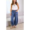 imagechouyatou Women Casual Barrel Jeans Elastic High Waisted Crop Wide Leg Jeans Boyfriend Harem Denim PantsDark Blue