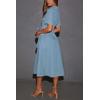 imagechouyatou Women Summer Belted Button Down Denim Shirt Dress Business Casual Short Sleeve Jean Shirt DressLight Blue