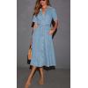 imagechouyatou Women Summer Belted Button Down Denim Shirt Dress Business Casual Short Sleeve Jean Shirt DressLight Blue