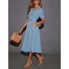 imagechouyatou Women Summer Belted Button Down Denim Shirt Dress Business Casual Short Sleeve Jean Shirt DressLight Blue