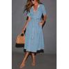 imagechouyatou Women Summer Belted Button Down Denim Shirt Dress Business Casual Short Sleeve Jean Shirt DressLight Blue