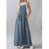 imagechouyatou Womens 2025 Summer Spaghetti Strap Maxi Long Denim Dress Swing Flowy Jean Jumper Overall DressBlue