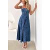 imagechouyatou Womens Adjustable Spaghetti Strap Maxi Long Denim Dress ALine Swing Distressed Jean Sun DressDark Blue