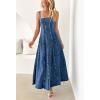imagechouyatou Womens Adjustable Spaghetti Strap Maxi Long Denim Dress ALine Swing Distressed Jean Sun DressDark Blue