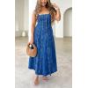 imagechouyatou Womens Adjustable Spaghetti Strap Maxi Long Denim Dress ALine Swing Distressed Jean Sun DressDark Blue