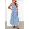 imagechouyatou Womens Adjustable Spaghetti Strap Maxi Long Denim Dress ALine Swing Distressed Jean Sun DressLight Blue