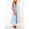 imagechouyatou Womens Adjustable Spaghetti Strap Maxi Long Denim Dress ALine Swing Distressed Jean Sun DressLight Blue