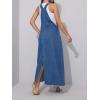 imagechouyatou Womens Adjustable Strap Denim Bib Overall Dress ALine Pinafore Maxi Long Jean DressBlue