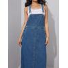 imagechouyatou Womens Adjustable Strap Denim Bib Overall Dress ALine Pinafore Maxi Long Jean DressBlue