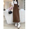 imagechouyatou Womens Adjustable Strap Denim Bib Overall Dress Distressed Fringe Pinafore Long Jean DressCoffee