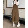imagechouyatou Womens Adjustable Strap Denim Bib Overall Dress Distressed Fringe Pinafore Long Jean DressCoffee