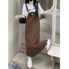 imagechouyatou Womens Adjustable Strap Denim Bib Overall Dress Distressed Fringe Pinafore Long Jean DressCoffee