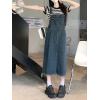imagechouyatou Womens Adjustable Strap Denim Bib Overall Dress Distressed Fringe Pinafore Long Jean DressDark Blue