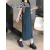 imagechouyatou Womens Adjustable Strap Denim Bib Overall Dress Distressed Fringe Pinafore Long Jean DressDark Blue