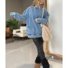 imagechouyatou Womens Casual Pullover Denim Jacket Vintage Distressed Jean Hoodie Jacket TopsBlue