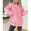 imagechouyatou Womens Casual Pullover Denim Jacket Vintage Distressed Jean Hoodie Jacket TopsPink