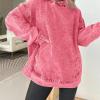 imagechouyatou Womens Casual Pullover Denim Jacket Vintage Distressed Jean Hoodie Jacket TopsWatermelon Red
