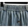 imagechouyatou Womens Retro Button Elastic Waist Denim Skirt ALine Pleated Midi Long Jean Skirt with PocketsLight Blue