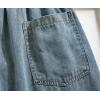 imagechouyatou Womens Retro Button Elastic Waist Denim Skirt ALine Pleated Midi Long Jean Skirt with PocketsLight Blue